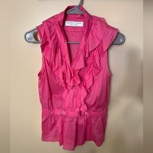 Trina Turk Pink Sleeveless Ruffle Shirt Sz S EUC
